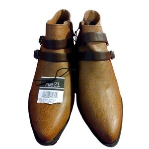 NWT Rue 21 etc.! Tan Zip Side Pointed Toe Ankle Boots Sized S 6/7